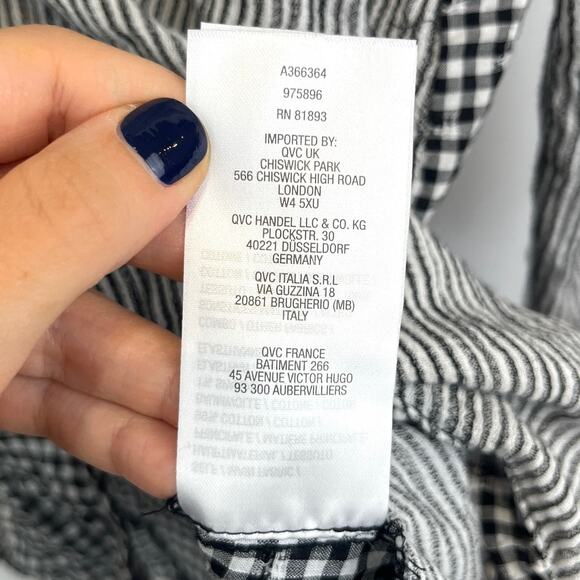 LOGO Lori Goldstein Woven Mixed Media Button Up Blouse A366364 Black White XL - Picture 9 of 10